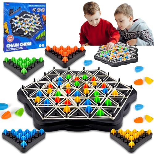 Triggle Spiel, Kettendreieck Schachspiel, Triggle Spiel Gummibänder, Triggle Brettspiele, Tabletop Taktikspiel, Triggle Borad Game Spiele für 2-4 Personen, Ketten Dreieck Schachspiel für Familie von Pipihome