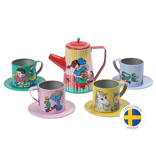 Pippi Kinderservice Spielzeug – Kaffee-Set für Kinder bestehend aus 10 Teilen – Rollenspiel Spielzeug – Offiziell Lizenziertes Pippi-Langstrumpf- Produkt – Perfekt für Kinder ab 3 Jahren von Pippi Langstrumpf