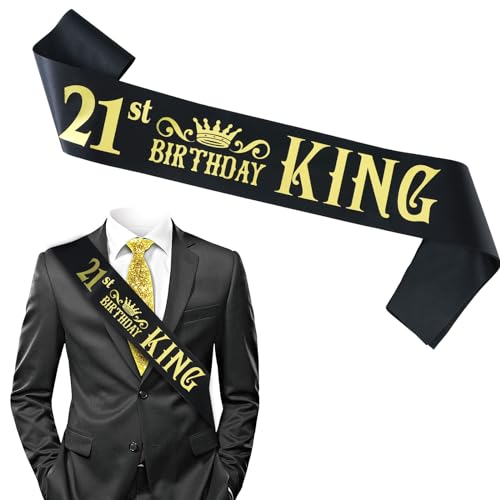 21. Geburtstag Schärpe Geburtstag König Schärpe Goldfolie Schriftzug Schwarz Satin Schärpe Lustige Geburtstag Schärpe Happy Birthday Schärpe für Ihn Männer 21. Geburtstag Dekorationen Party Supplies von Piriuuo