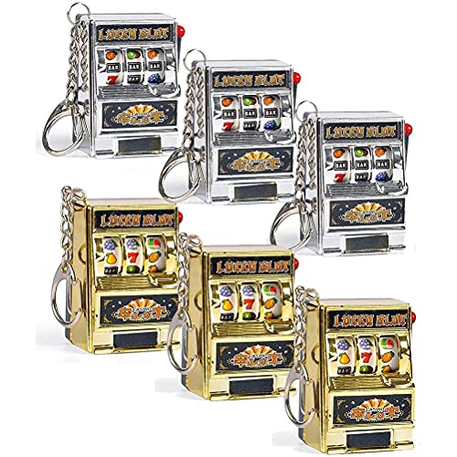 Spielautomaten-Schlüsselanhänger-Spielzeug, 6er-Set, Mini-Auto-Schmuck, Lustige Gag-Geschenke, Mechanischer Ziehgriff, Konsistente Fotos, Keine Batterie (Gold-Silber) von Pissente