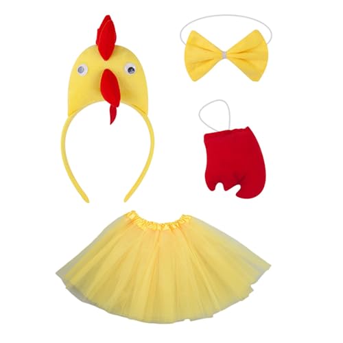 Pitadue Hühnchen Kopfbedeckungs Rooster Stirnbänder Bowtie Handschuhe Rock Hühnchen Kostüm Set Tierhaar Reif Für Thanksgiving Day von Pitadue