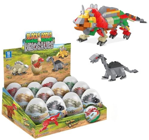 Dino Mitgebsel Kindergeburtstag Mini Bausteine Dinosaurier Spielzeug 12Pcs Gastgeschenke Kleinigkeiten Tombola Preise Kinder Dinos Ei Give Aways Kleine Figuren Dinoeier Geschenke Wundertüte von Piucrty