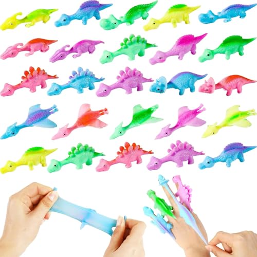 Dino Mitgebsel Kindergeburtstag Schleuder Dinosaurier 24Pcs Gastgeschenke Mini Dinoparty Gummi Figuren Pinata Füllung Tombola Preise Give Away Kinder Beschäftigung Spielzeuge Geschenke von Piucrty