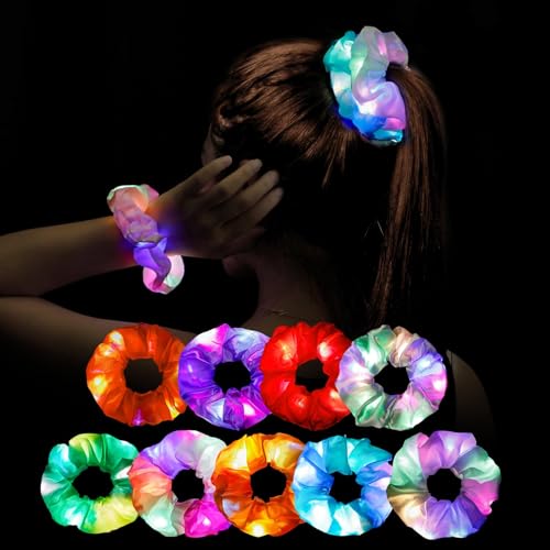 Led Haargummis Mädchen Leuchtender Haarschmuck 9Pcs Leuchtarmbänder Mitgebsel Kindergeburtstag Mädchen Give Aways Satin Haargummi Armband Neon Pyjama Party Deko Accessoire Frauen Geschenk von Piucrty