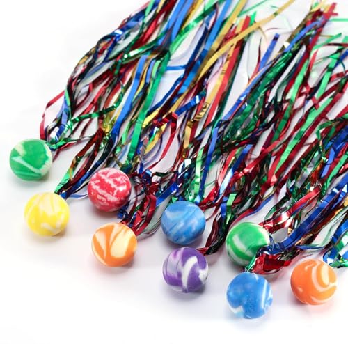 Piucrty Flummies mit Schweif für Kinder 90Pcs Gastgeschenke Kindergeburtstag Mitgebsel Kleinigkeiten Springball Tombola Preise Pinata Füllung Party Beschäftigung Mini Ball Klein Bälle Geschenke von Piucrty