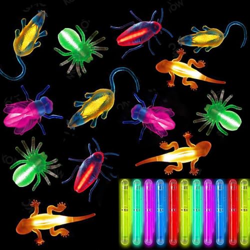 Piucrty Halloween Leuchtende Tiere Knicklichter Party Set 30Pcs Scherzartikel Kinder Glow in the Dark Tierfiguren Tombola Preise Neon Party Deko Mitgebsel Kindergeburtstag Gastgeschenke Give Aways von Piucrty