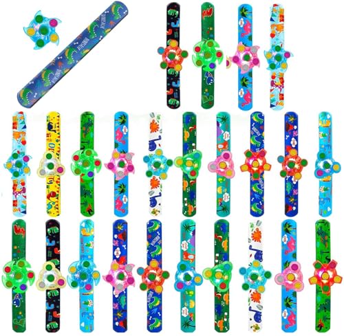 Piucrty Kindergeburtstag Gastgeschenke Dino Led Spinner Schnapparmband Mitgebsel Kinder 25Pcs Neon Party Kleinigkeiten Give Aways Leuchtarmbänder Tombola Preise Led Armband Kleine Geschenke Goodies von Piucrty