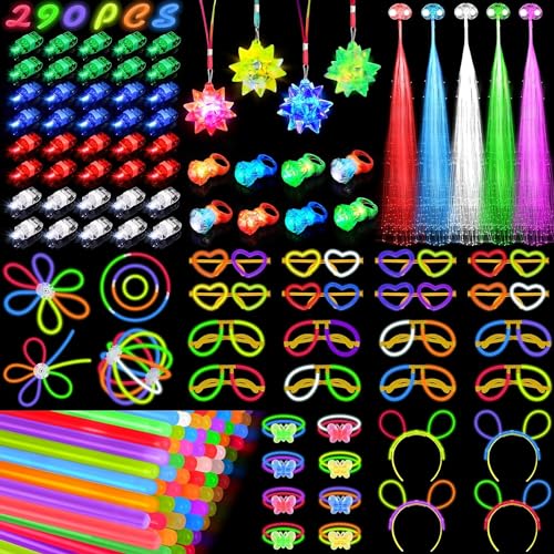 Piucrty Knicklichter Party Set 290Pcs Mitgebsel Kindergeburtstag Gastgeschenke Leuchtstäbe Tombola Preise Kinder Pinata Füllung Neon Party Gadgets Give Aways Glow Sticks Hochzeit für Wundertüte von Piucrty