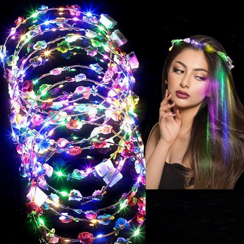 Piucrty Mitgebsel Kindergeburtstag Blumenkranz Stirnband mit Licht Gastgeschenke 14Pcs Haarschmuck Leuchtspielzeug Mädchen Glow in the Dark Led Kopfschmuck Mitbringsel Give Aways Haarreif Geschenke von Piucrty