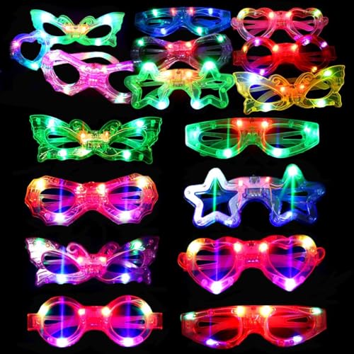 Piucrty Mitgebsel Kindergeburtstag Led Brille 12Pcs Gastgeschenke Leuchtspielzeug Kinder Rave Neon Party Gadgets Give Aways für Wundertüte Partybrille Geburtstag Leuchtendes Spielzeug Geschenke von Piucrty