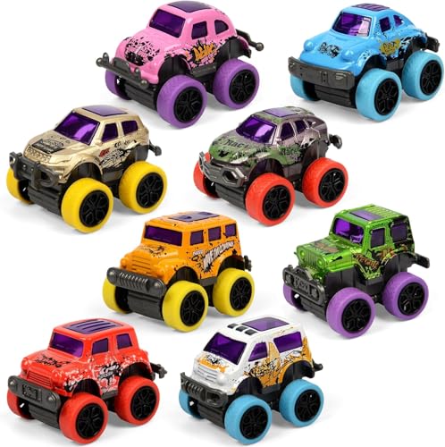 Piucrty Mitgebsel Kindergeburtstag Mini Monstertruck 8Pcs Gastgeschenke Aufziehauto mit Rückzug Give Aways Monster Truck Auto Spielzeug Tombola Preise Wundertüte Kinder Adventskalender Geschenke von Piucrty