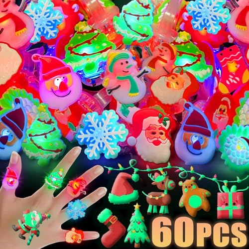 Piucrty Mitgebsel Weihnachten Kinder 60Pcs Leuchtringe und Tattoos Give Away Kleine Geschenke Füllung Adventskalender Kleinigkeiten Spielzeug Weihnachtsgeschenke Silvester Neon Party Accessoires von Piucrty