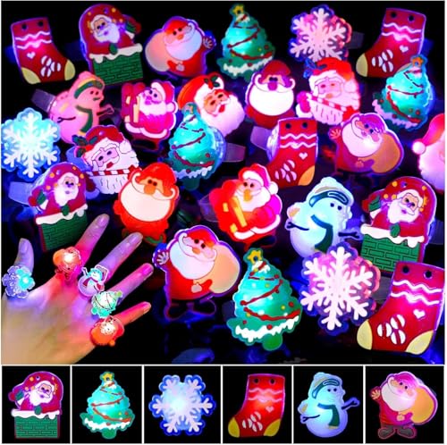 Piucrty Mitgebsel Weihnachten Kinder Leuchtringe 50Pcs Give Away Weihnachtsgeschenke Ringe Kinder Kleine Geschenke Füllung Adventskalender Kleinigkeiten Gastgeschenke Kindergeburtstag Silvester von Piucrty