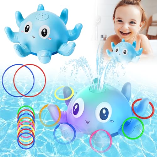 Baby Bad Spielzeug Badewannenspielzeug Wasserspielzeug Kinder Dual wasserdichte Badespielzeug Mit Licht LED Oktopus Whale Induction Automatischer Wasserstrahl Leuchtendes für Kleinkind ab 1 2 3 4jahr von Piuess