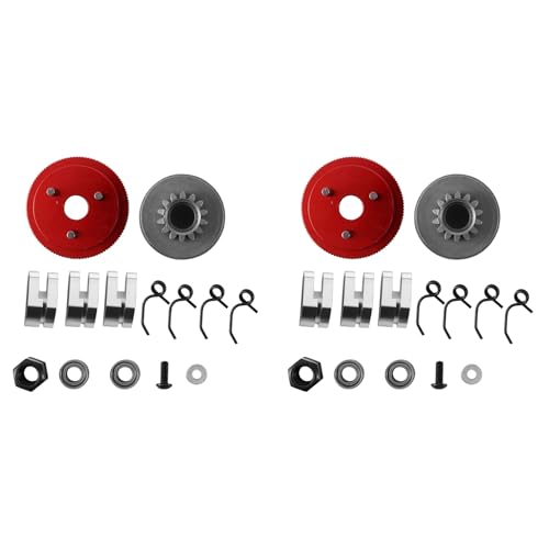 Piuusngy 2 x Kupplungsglockenschuhe mit Kugellager, 14T-Zahnrad-Schwungrad, Montagesatz für 1/8 Axial, Rot + Silber von Piuusngy