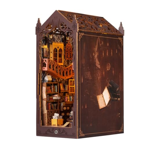 Piuusngy Diy Cabin Induktionsbuch, dreidimensionales Holz, montiert, handgefertigt, magisches Bücherregal, Ornamente, Geschenke von Piuusngy
