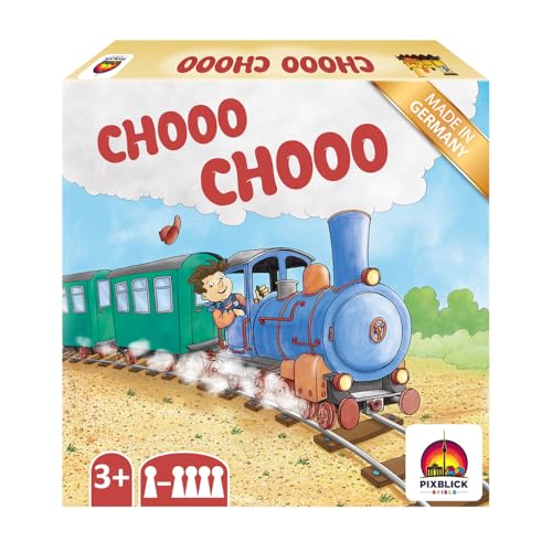 Pixblick Spiele - Chooo Chooo - Eisenbahn Gesellschaftsspiel mit Würfel für Kinder ab 3 Jahre, Eisenbahnschienen, Bahnhöfe, Züge, Würfel I Spielbar als Brettspiel oder als Spielzeug - Made in Germany von Pixblick Spiele