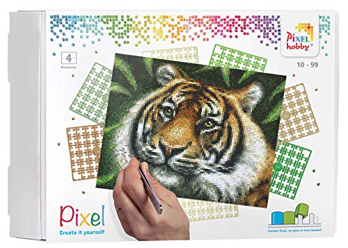 Pracht Creatives Hobby Pracht Creatives Hobby Pixel P090028 Mosaik Geschenkverpackung Tiger, Pixelbild ca. 25,4 x 20,3 cm, kinderleichtes Stecksystem, ohne Bügeln und Kleben, Steinchen aus Biokunststoff, ideal für Kinder von Pracht Creatives Hobby