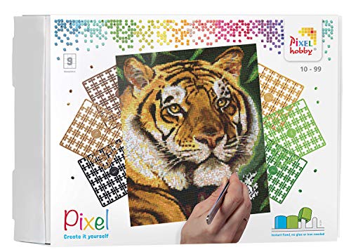 Pracht Creatives Hobby Pixel P090043 Mosaik Geschenkverpackung Tiger, Pixelbild ca. 30,5 x 38,1 cm groß, kinderleichtes Stecksystem, ohne Bügeln und Kleben, Steinchen aus Biokunststoff, ideal für Kinder von Pracht Creatives Hobby