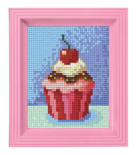 Pixel P31228 Mosaik Geschenkverpackung Cupcake, Pixelbild mit Rahmen, kinderleichtes Stecksystem, ohne Bügeln und Kleben, Steinchen aus Biokunststoff von Pracht Creatives Hobby