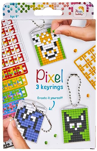 Pixel P20130 Schlüsselanhänger für Kinder zum Selbstgestalten, Motiv Tiere, kinderleichtes Stecksystem, ohne Bügeln u. Kleben, Steinchen aus Biokunststoff von Pracht Creatives Hobby