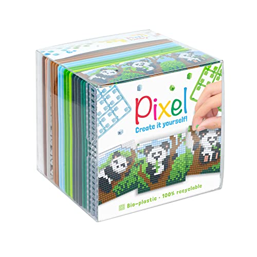 Pixel P29020 - Bastelset "Panda", Stecksystem als kreatives Hobby für Kinder ab 6 Jahre, Würfelbox mit Motivvorlagen und Pixelquadraten von Pracht Creatives Hobby