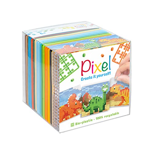 Pixel P29024 - Bastelset "Dinosaurier", Stecksystem als kreatives Hobby für Kinder ab 6 Jahre, Würfelbox mit Motivvorlagen und Pixelquadraten von Pracht Creatives Hobby