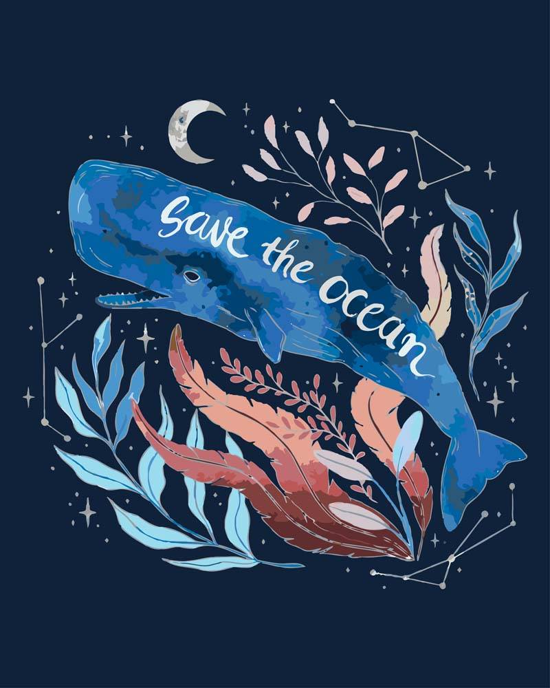 Malen nach Zahlen - Save the ocean - by Pixie Cold, mit Rahmen von Pixie Cold