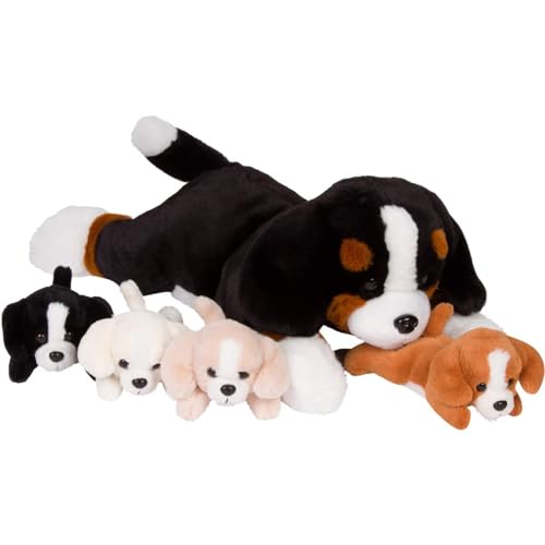 Wonder Products Hunde Kuscheltier; Mama Hund mit 4 Baby Welpen, 5 Regenbogenmähnen Einhorn Welpen; Spielzeugkissen für Mädchen im Alter von 3-8 Jahren von PixieCrush