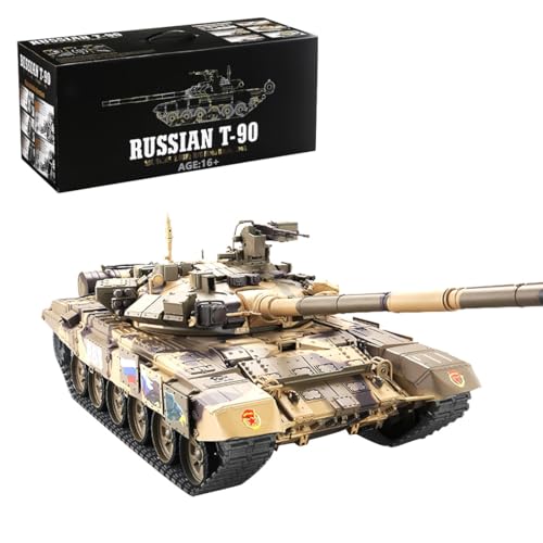 PizazzToy Panzer mit Schussfunktion, 1/16 2.4G Russischer T-90 Panzer Simulation Kampfpanzer Militärfahrzeug Modell mit Sound und Raucheffekten Panzer Modell Kits von PizazzToy