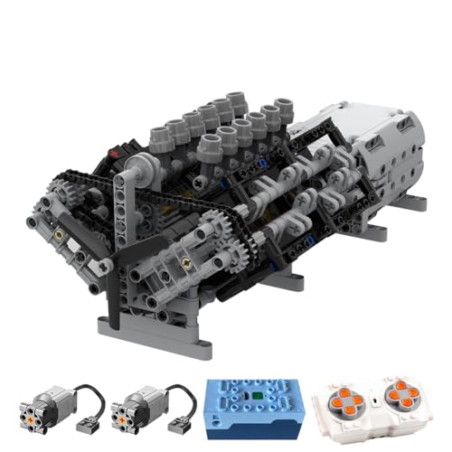 PizazzToy Technik V12 Motor Bausteine Modell, 856 Stück V12-Engine mit Getriebe Mk2 Sci-fi-Motor Klemmbausteine Bausatz, Geschenk/Sammlerstücke für Motorlüfter, MOC-43833 von PizazzToy