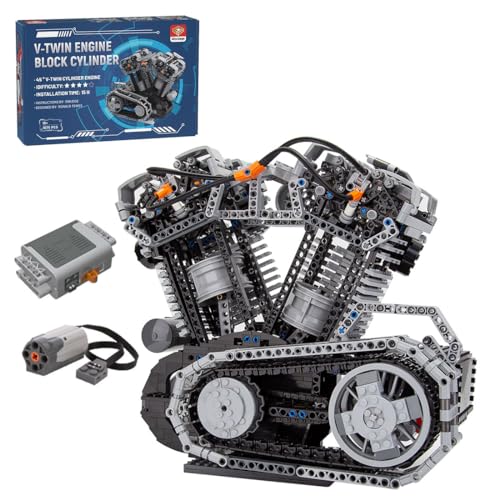 PizazzToy Technik V2 Motor mit Power Functions - Klemmbausteine V-Twin OHV 8-Ventil-Viertakt-Hochgeschwindigkeitsmotor Bauklötze Set, Autorisiert und entworfen von Ronald Tewes - 1653 Stück von PizazzToy