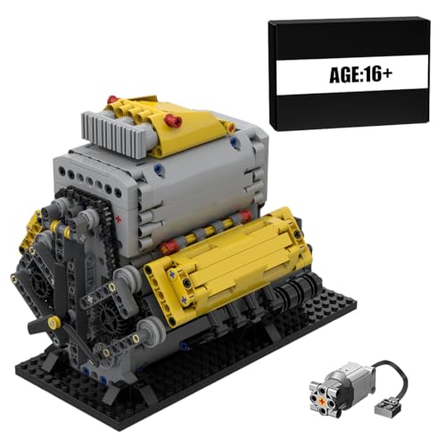 PizazzToy Technik V8 Motor Bausteine Modell, 1019 Stück V8 Engine mit Turbolader und abnehmbarem Deckel Klemmbausteine Bausatz, Geschenk/Sammlerstücke für Motorlüfter, MOC-171732 von PizazzToy