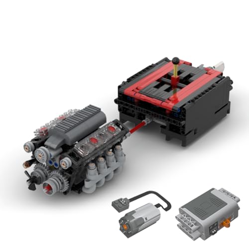 PizazzToy Technik V8 Motor mit Power Functions - MOC Klemmbausteine Getriebe Tech Motor Bauklötze Set - Autorisiert und entworfen von Little Confused Genius (568 Stück) von PizazzToy