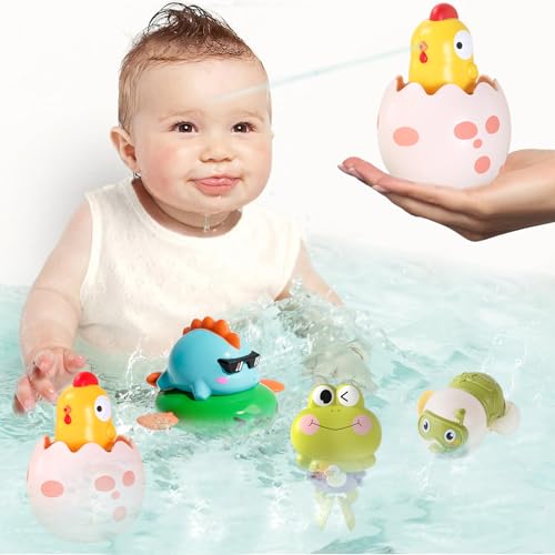 Pizsieat 4 Stück Badewannenspielzeug, Badespielzeug Kinder, DIY Aufzieh-Badespielzeug Badewannen-Spielzeug ab 1 2 3 4 5 6 7 8 Jahre, Bad-Schwimm-Spielzeug, Wasserspielzeug Kinder Badespaß Geschenk von Pizsieat