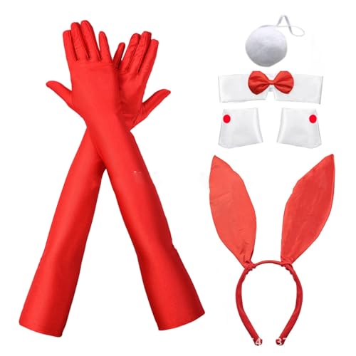 Pjeghbvop Cosplay Animes Kostüm Set Kaninchenohren Stirnband Bowtie Tail Masquerades Party Dress Up Anzug Show Frauen Outfit von Pjeghbvop