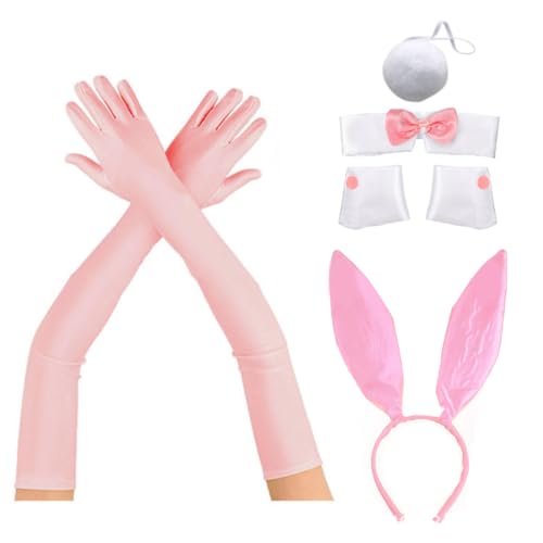 Pjeghbvop Cosplay Animes Kostüm Set Kaninchenohren Stirnband Bowtie Tail Masquerades Party Dress Up Anzug Show Frauen Outfit von Pjeghbvop