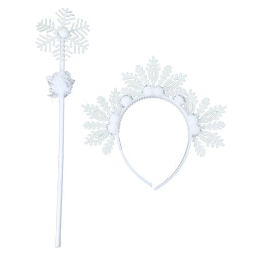 Pjeghbvop Festival Snowflake Stirnband Mit Zauberstab Cosplay Kostüm Accessoire Hairhoop Stick Set Für Frauen Und Mädchen Party Requisiten von Pjeghbvop