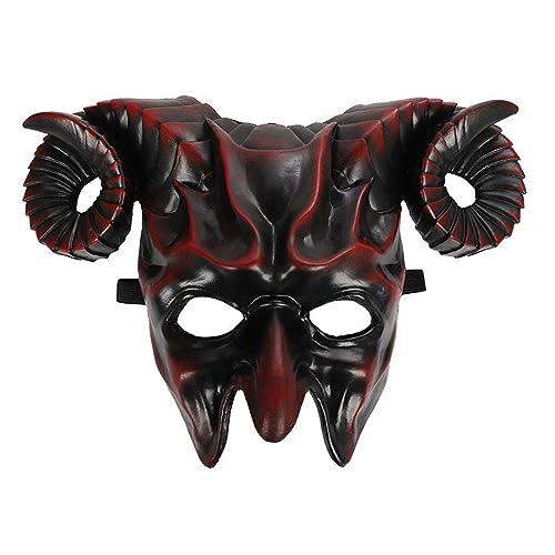 Pjeghbvop Halloween Teufel Horror Half Face Gruseliges 3D Ochsenhorn Halloween Cosplay Kostüm Maskerade Gr von Pjeghbvop