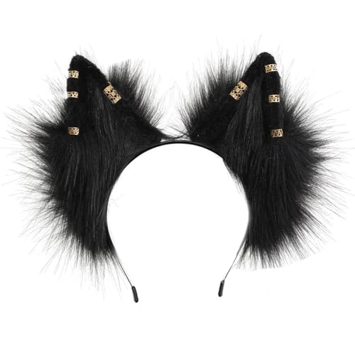 Pjeghbvop Halloween Wolf Ohr Haarband Mit Metall Ohrring Rollenspiel Wolf Ohr Stirnbänder Realistische Katzen Ohr Haarband Für Mädchen Make Up von Pjeghbvop