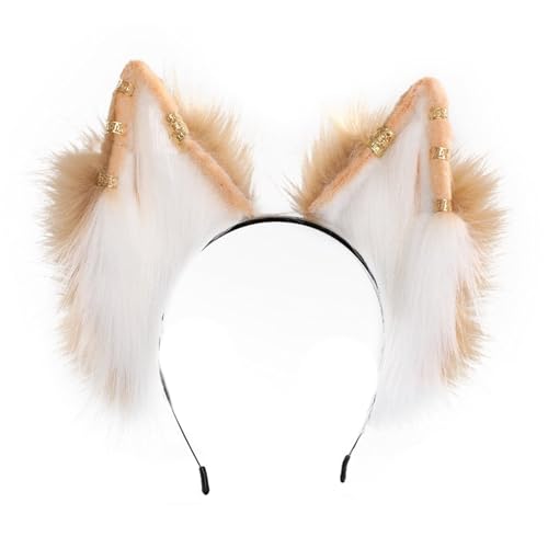 Pjeghbvop Halloween Wolf Ohr Haarband Mit Metall Ohrring Rollenspiel Wolf Ohr Stirnbänder Realistische Katzen Ohr Haarband Für Mädchen Make Up von Pjeghbvop