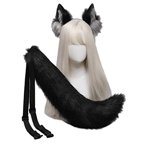 Pjeghbvop Mädchen Wolf Ohren Stirnband Schwanz Set Plüsch Haar Hoop Schöne Party Kopfschmuck Anime Cosplay Party Zubehör von Pjeghbvop