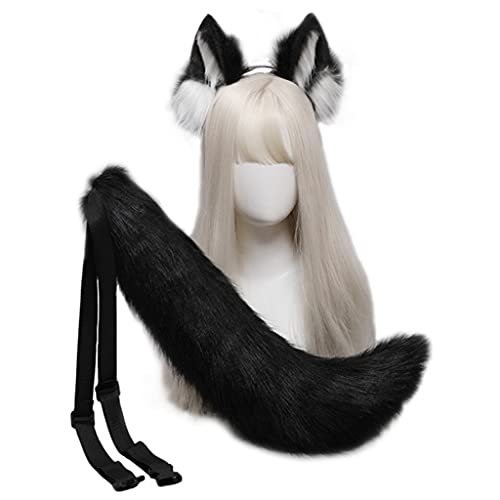 Pjeghbvop Mädchen Wolf Ohren Stirnband Schwanz Set Plüsch Haar Hoop Schöne Party Kopfschmuck Anime Cosplay Party Zubehör von Pjeghbvop