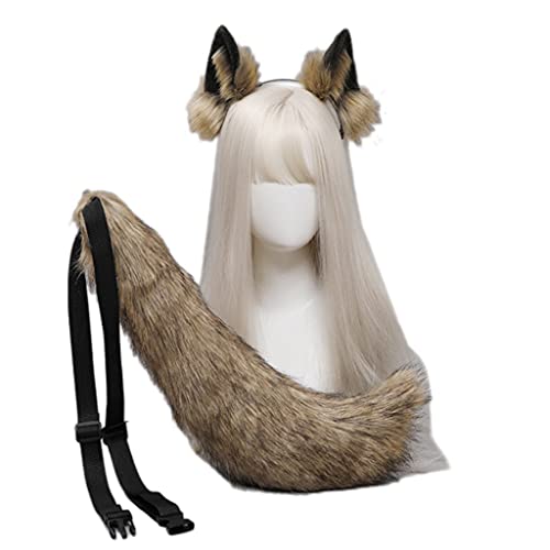 Pjeghbvop Mädchen Wolf Ohren Stirnband Schwanz Set Plüsch Haar Hoop Schöne Party Kopfschmuck Anime Cosplay Party Zubehör von Pjeghbvop