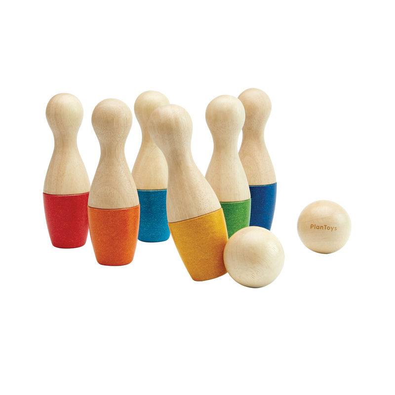 Holz-Bowlingset REGENBOGEN 8-teilig von Plan Toys