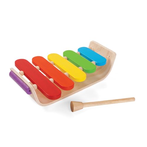 PlanToys ovales Xylophon Kinder - Xylophon Kinder mit 5 bunten Paneelen und Holzhammer - Musik Spielzeug ab 1 Jahr - Musikinstrumente für Kleinkinder von PlanToys