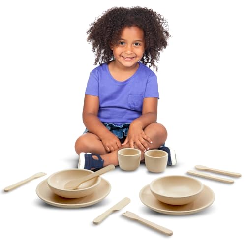 PlanToys Geschirr-Set - Kinderküche Zubehör - Geschirrset aus Holz - Holzspielzeuge 2 Jahre - Set Teeparty Kinderküche - nachhaltiges Holzspielzeug von PlanToys