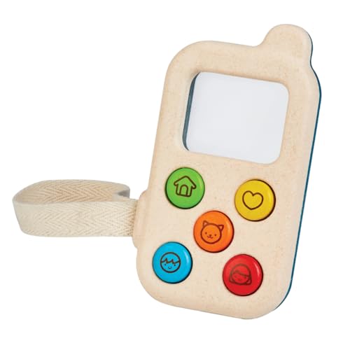 PlanToys Mein erstes Handy - Kinder Handy aus Holz - Kindertelefon mit Lupenbildschirm - mit Handschlaufe - nachhaltiges Holzspielzeug ab 1 Jahre von PlanToys