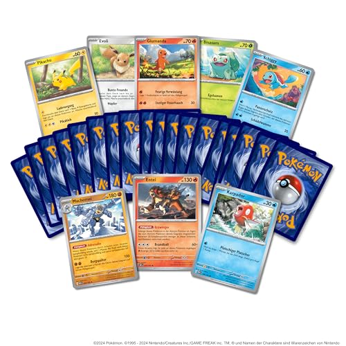 Pokemon Kartenset 50 Verschiedene Pokemon Karten, inkl. 3 Reverseholo Karten, eine zufällige Schiggy-, Bisasam-, Glumanda-, Evoli-, oder Pikachukarte (3 Holo (50 Karten) von Platzmangel