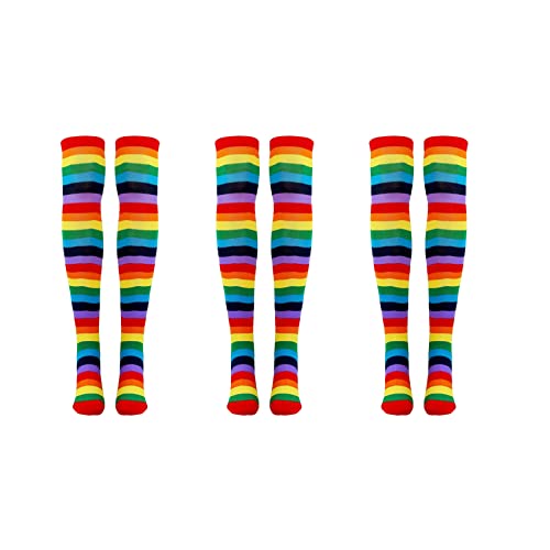 Plawee 6X Regenbogengestreifte Socken ÜBer Dem Knie Clown Gestreiftes Kostüm Hohe Strümpfe für Halloween Cosplay Partys von Plawee